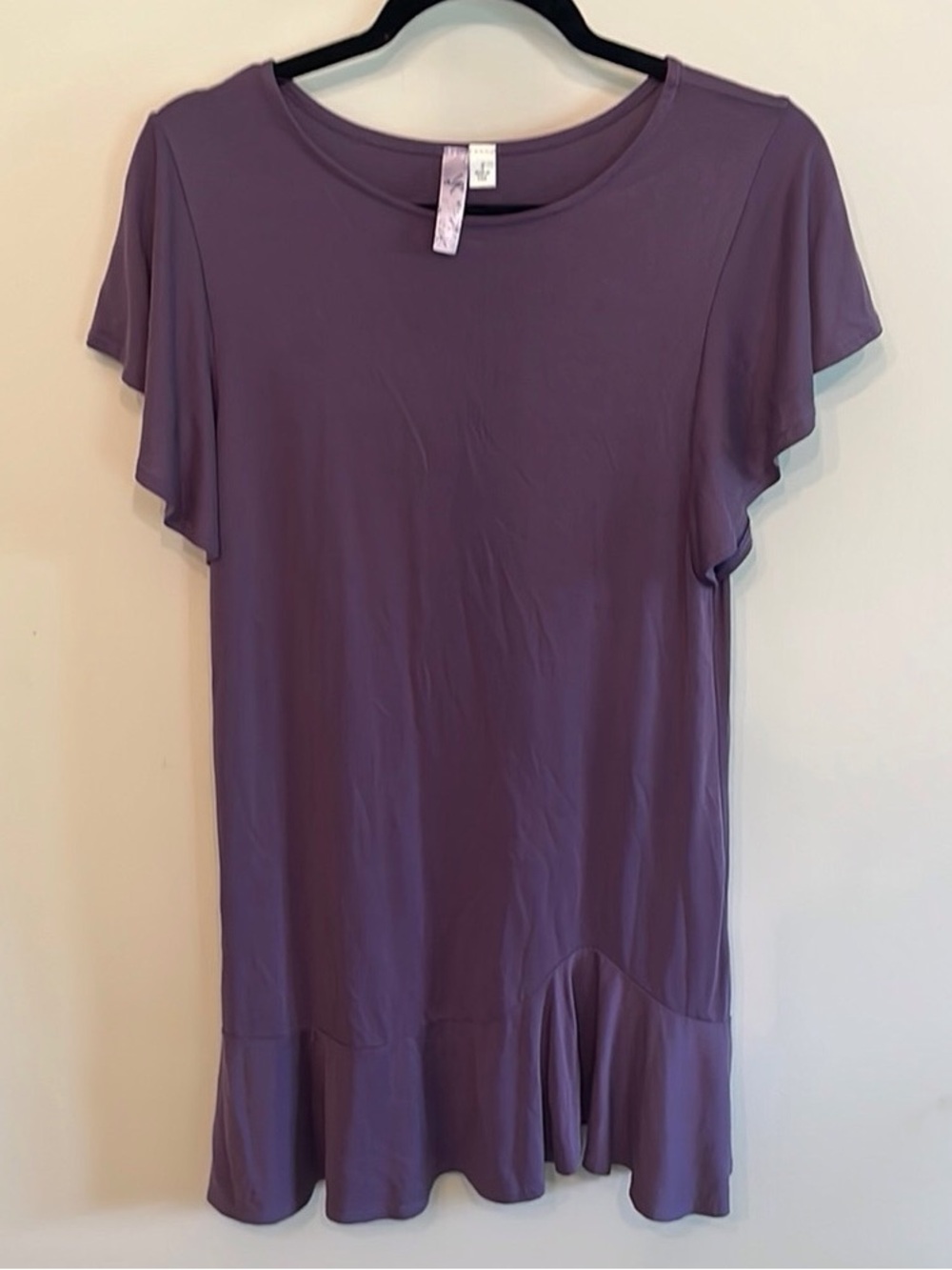 Women's Purple Ruffle-Hem Short Sleeve Top
